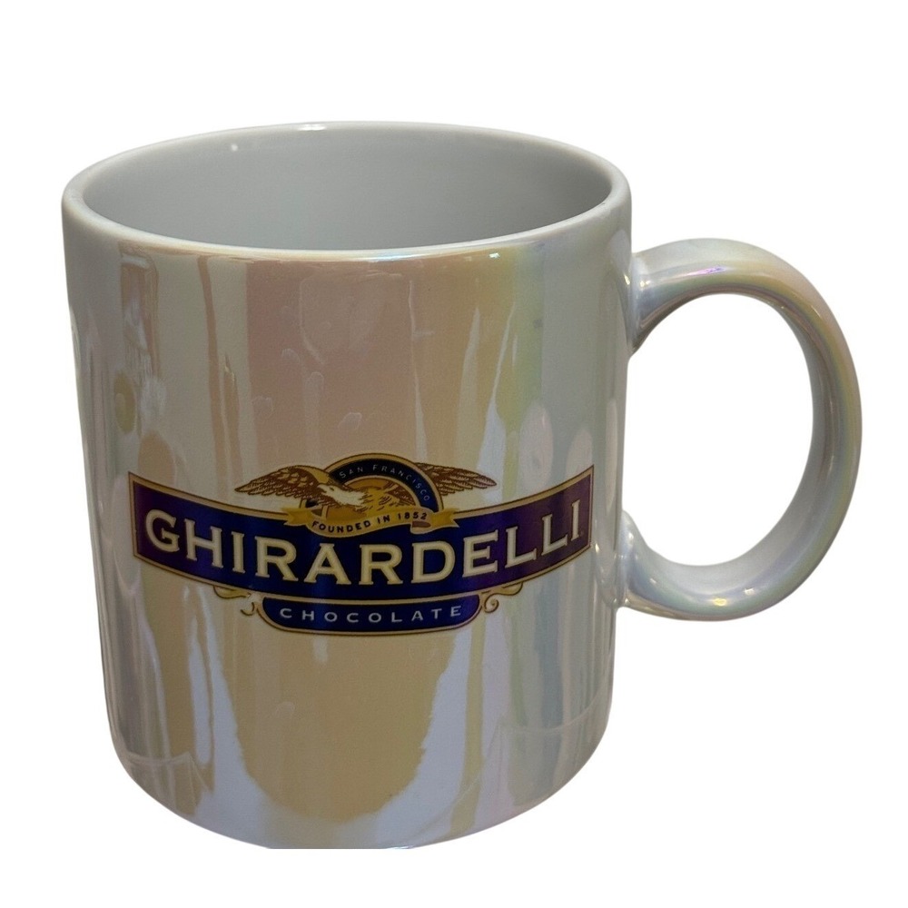 Ghirardelli Chocolate Iridescent Pearlescent Ceramic Coffee Mug White Rainbow‎